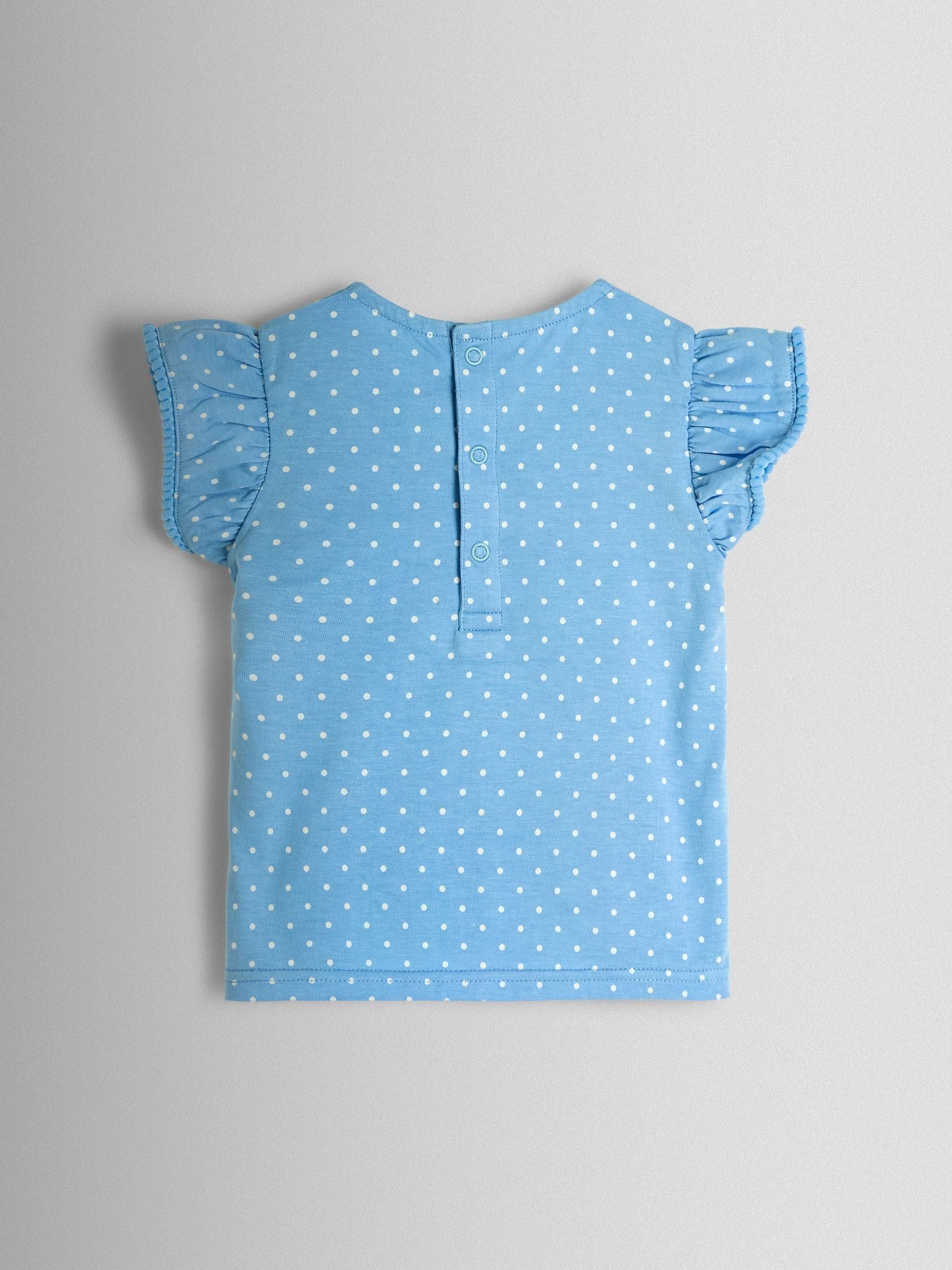 JoJo Maman Bébé Blue Bunny & Cake Applique Frill Shoulder T-Shirt image 2