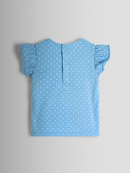 JoJo Maman Bébé Blue Bunny & Cake Applique Frill Shoulder T-Shirt image 2