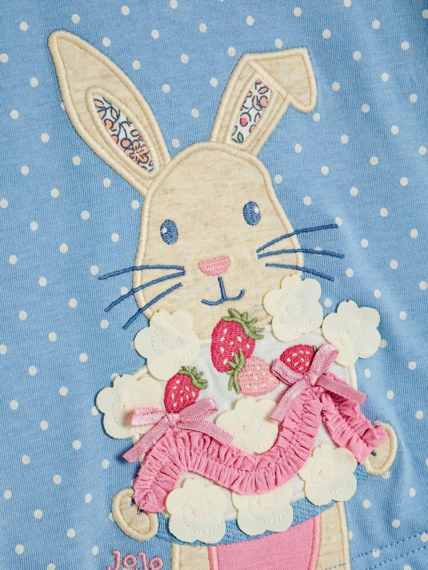 JoJo Maman Bébé Blue Bunny & Cake Applique Frill Shoulder T-Shirt image 3
