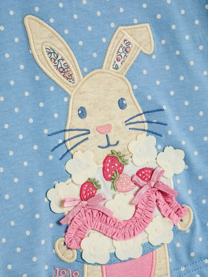 JoJo Maman Bébé Blue Bunny & Cake Applique Frill Shoulder T-Shirt image 3