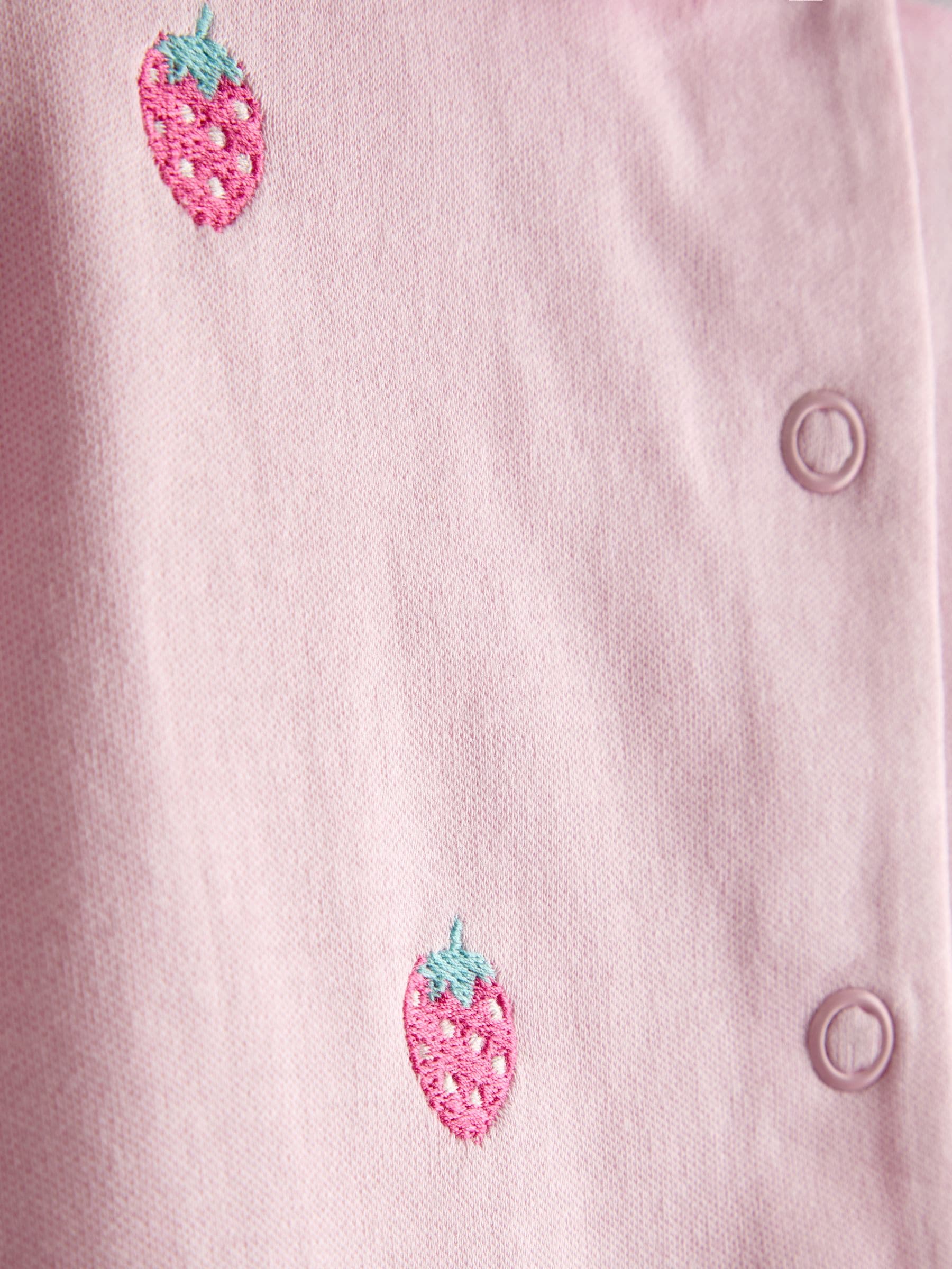 JoJo Maman Bébé Pink Strawberry Embroidered Organic Cotton Short Sleeve Sleepsuit image 4