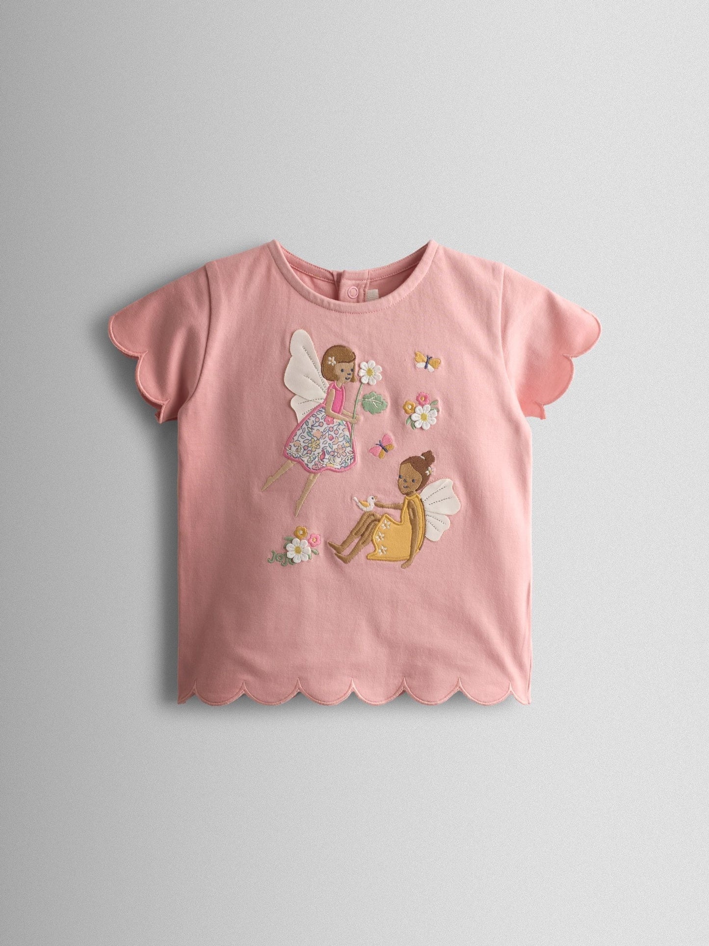 JoJo Maman Bébé Pink Fairy Appliqué Scalloped T-shirt image 1