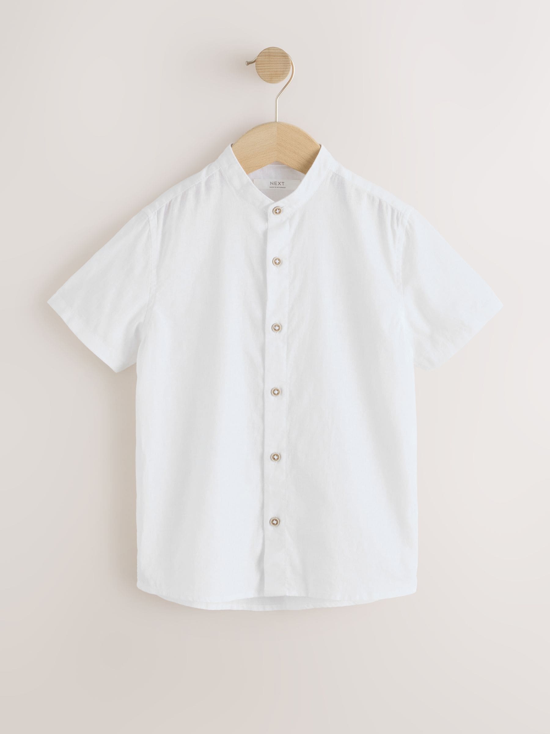 Dsiney Kidz - White Short Sleeve Linen Blend Grandad Collar Shirt (3-16yrs) image 1