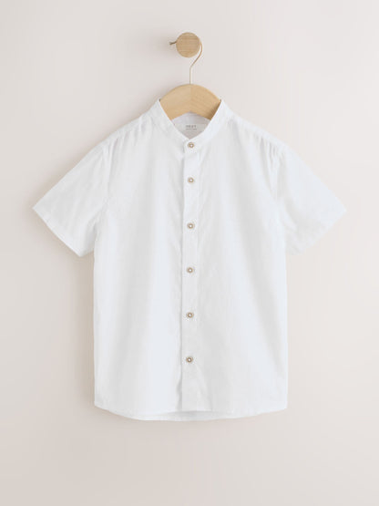 Dsiney Kidz - White Short Sleeve Linen Blend Grandad Collar Shirt (3-16yrs) image 1