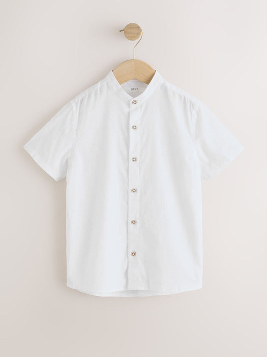 Dsiney Kidz - White Short Sleeve Linen Blend Grandad Collar Shirt (3-16yrs) image 1