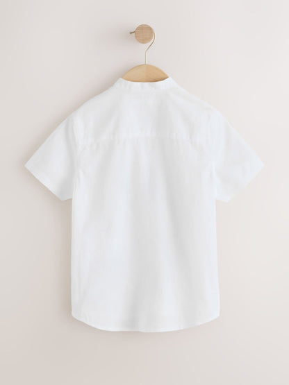 Dsiney Kidz - White Short Sleeve Linen Blend Grandad Collar Shirt (3-16yrs) image 2