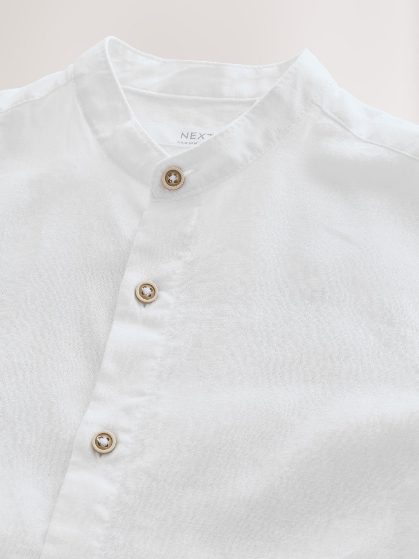 Dsiney Kidz - White Short Sleeve Linen Blend Grandad Collar Shirt (3-16yrs) image 3