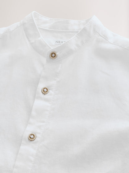 Dsiney Kidz - White Short Sleeve Linen Blend Grandad Collar Shirt (3-16yrs) image 3