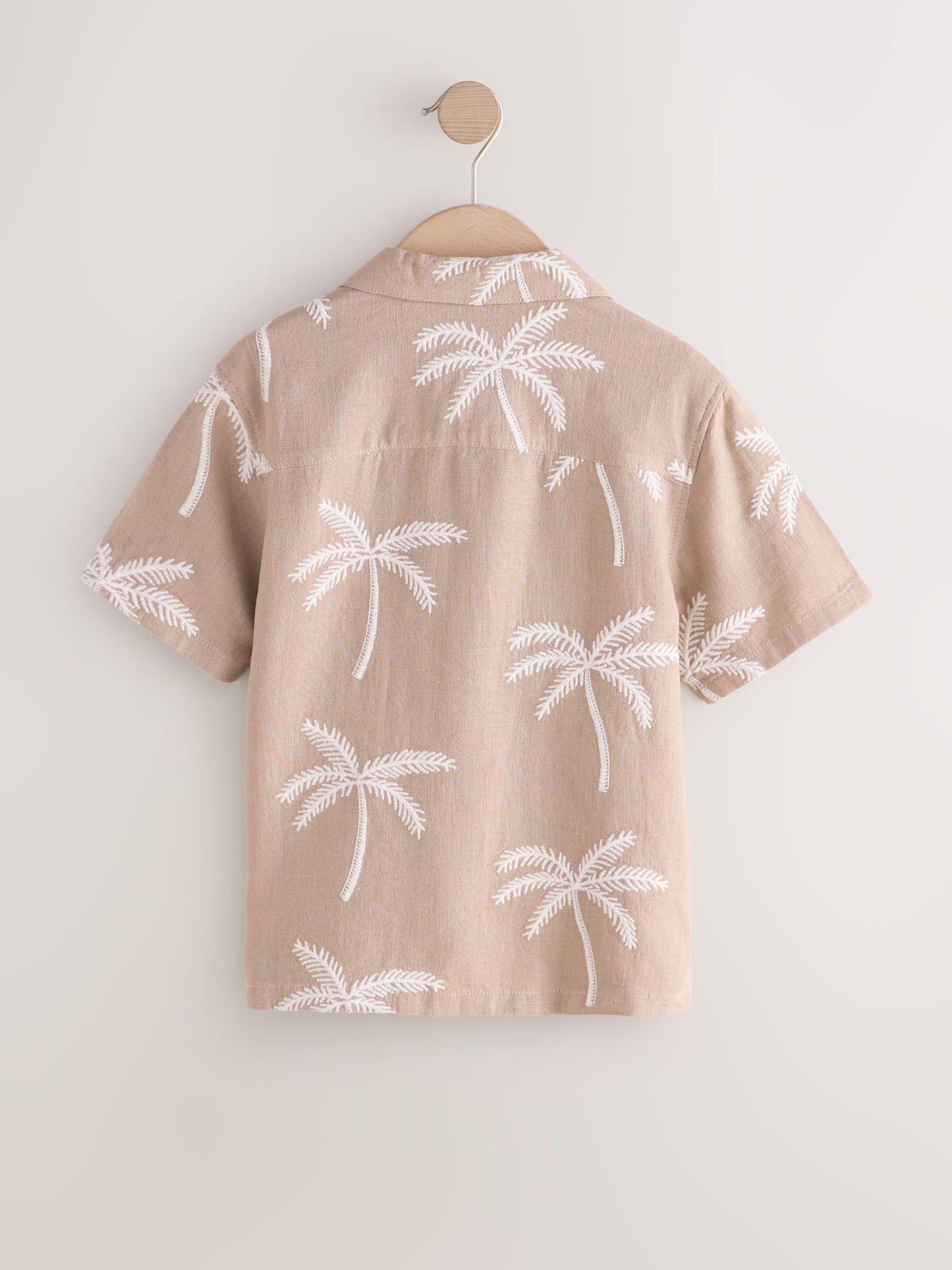 Dsiney Kidz - Taupe Brown Palm Embroidery Short Sleeve Revere Collar Shirt (3-16yrs) image 6