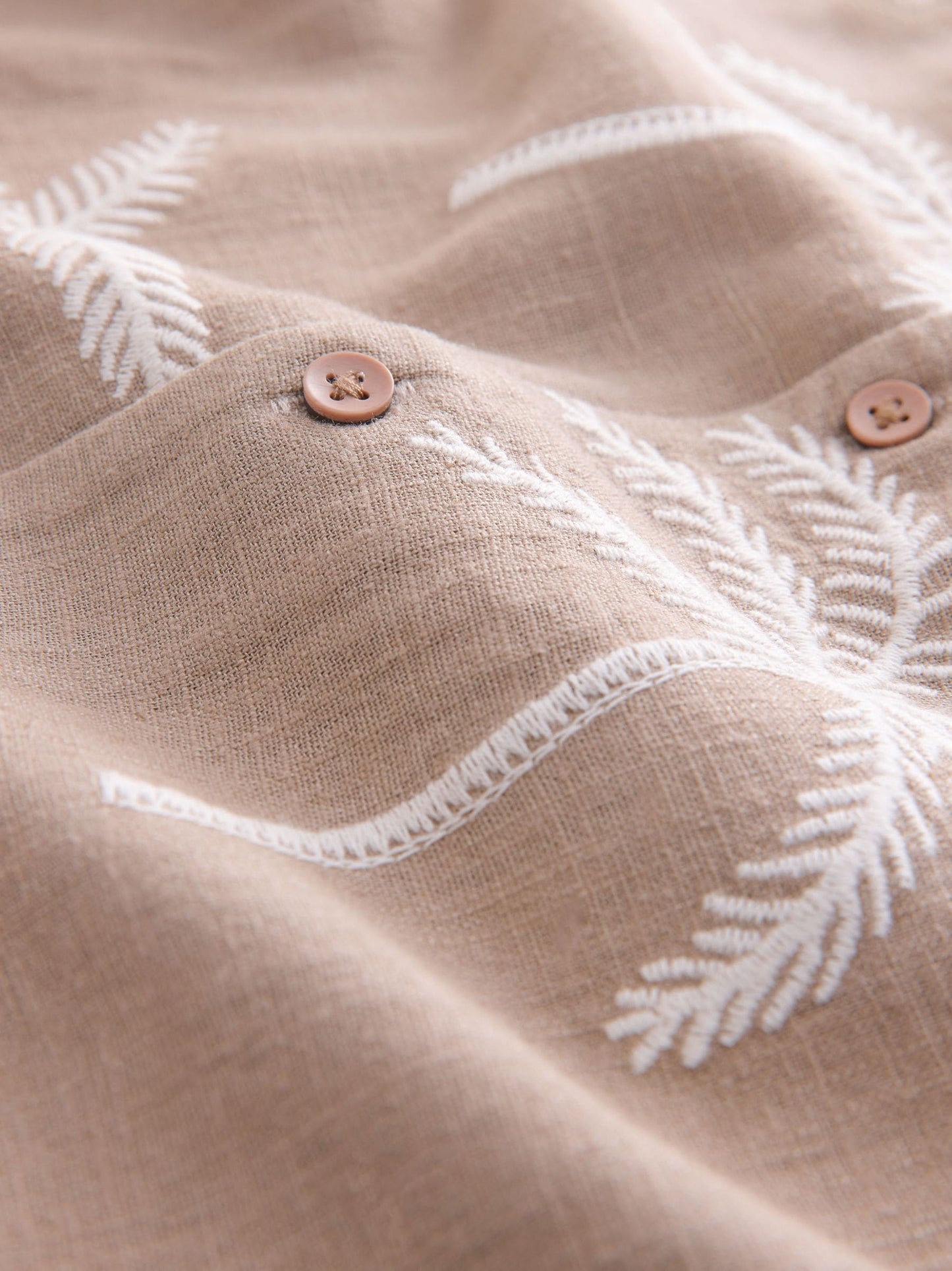 Dsiney Kidz - Taupe Brown Palm Embroidery Short Sleeve Revere Collar Shirt (3-16yrs) image 7