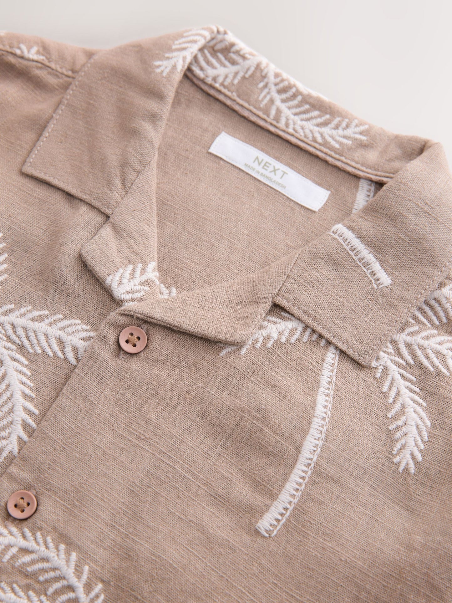 Dsiney Kidz - Taupe Brown Palm Embroidery Short Sleeve Revere Collar Shirt (3-16yrs) image 8