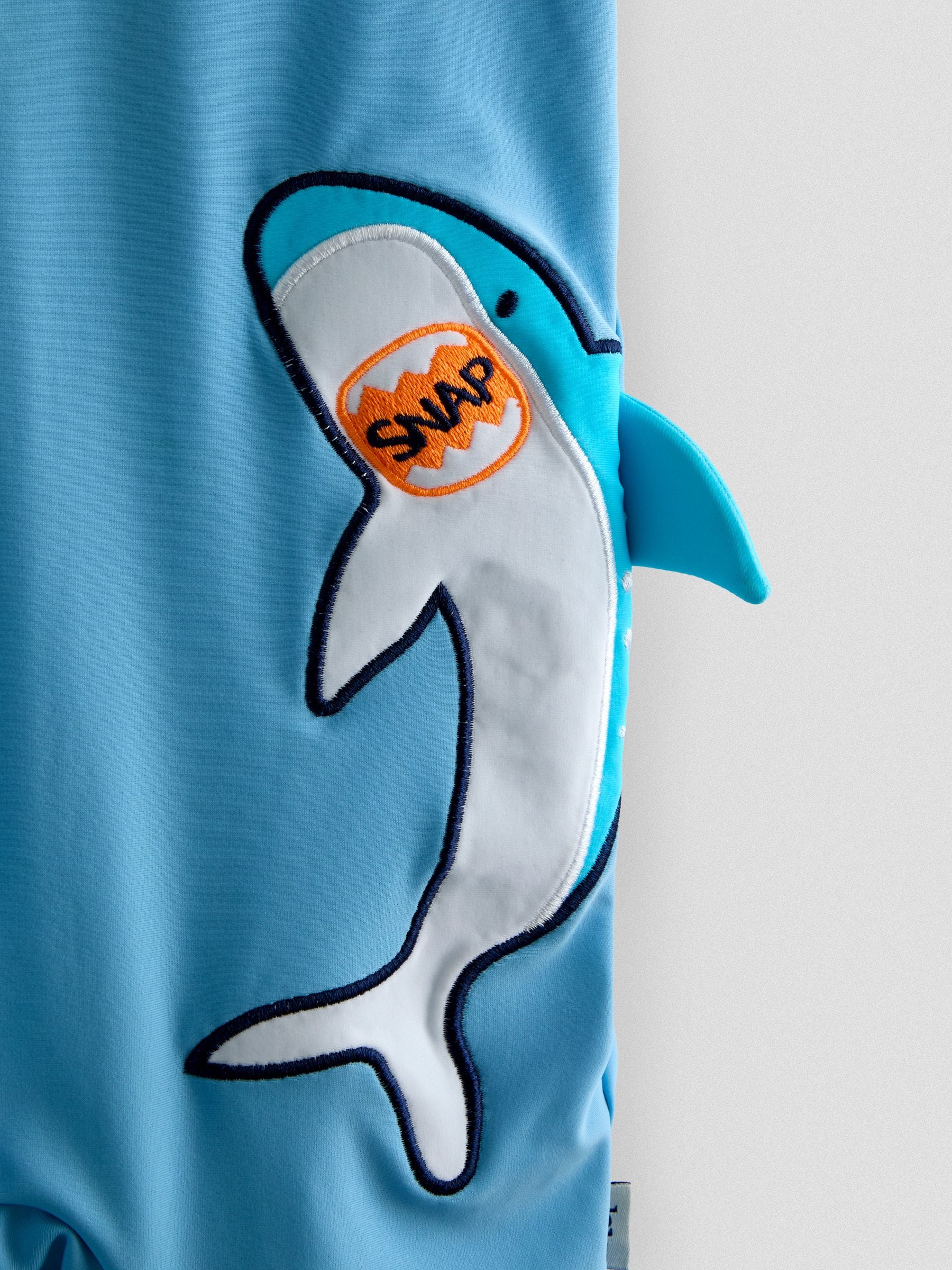 JoJo Maman Bébé Blue Shark Appliqué All-In-One Sun Protection Suit image 4