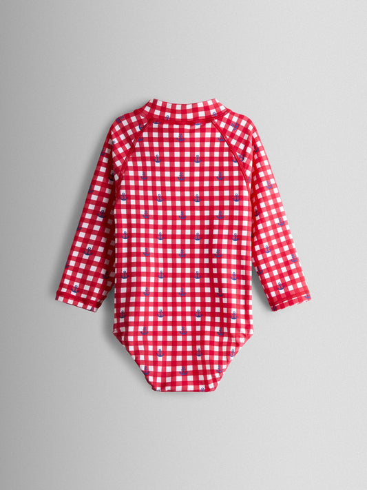 Dsiney Kidz - JoJo Maman Bébé Red Gingham Nautical Long Sleeve Sunsafe Swimsuit image 2