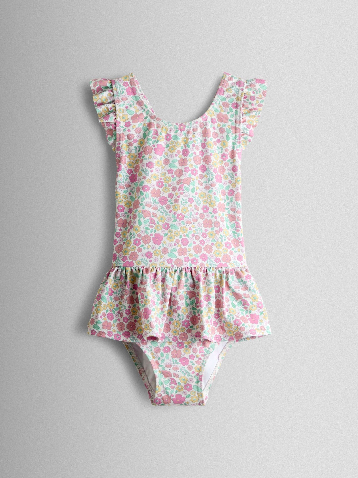 JoJo Maman Bébé Pink Ditsy Floral Frill Swimsuit image 2