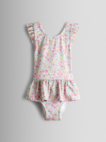JoJo Maman Bébé Pink Ditsy Floral Frill Swimsuit image 2
