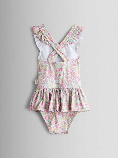 JoJo Maman Bébé Pink Ditsy Floral Frill Swimsuit image 3