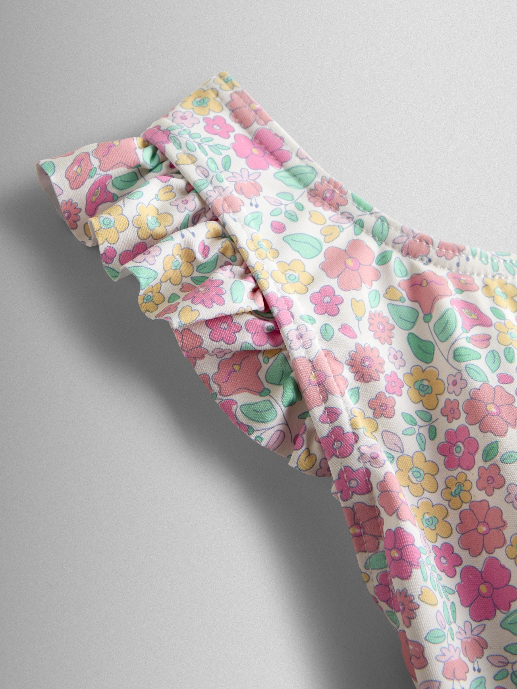 JoJo Maman Bébé Pink Ditsy Floral Frill Swimsuit image 4