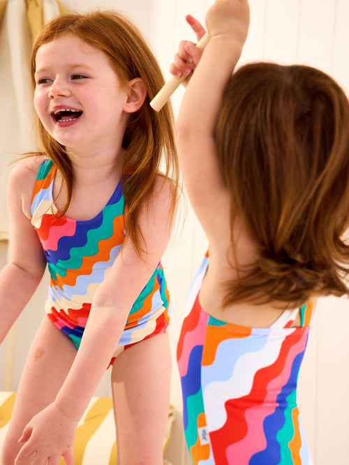 JoJo Maman Bébé Multi-Coloured Wavy Stripe Wavy Stripe Swimsuit image 1