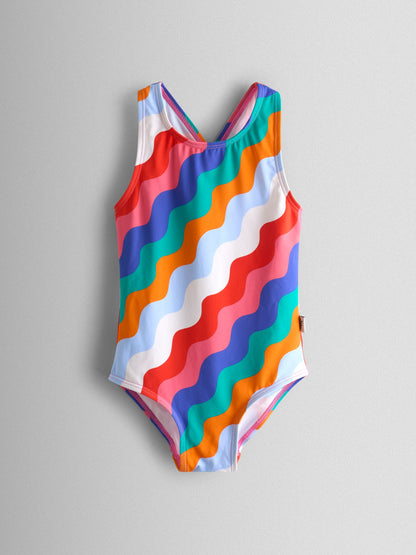 JoJo Maman Bébé Multi-Coloured Wavy Stripe Wavy Stripe Swimsuit image 2