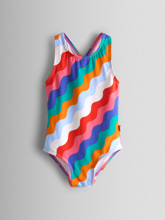 JoJo Maman Bébé Multi-Coloured Wavy Stripe Wavy Stripe Swimsuit image 2