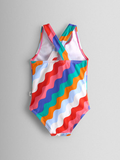 JoJo Maman Bébé Multi-Coloured Wavy Stripe Wavy Stripe Swimsuit image 3
