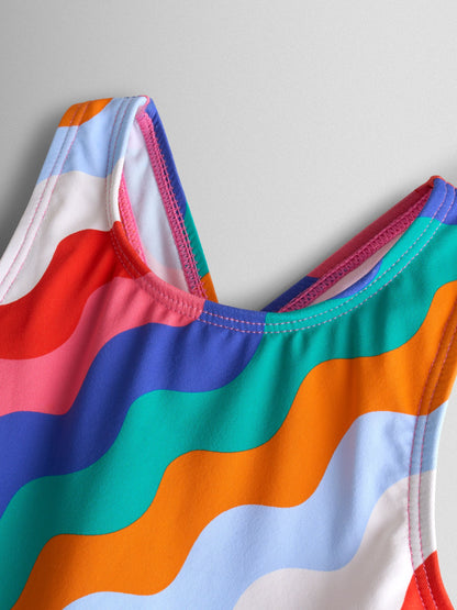 JoJo Maman Bébé Multi-Coloured Wavy Stripe Wavy Stripe Swimsuit image 4