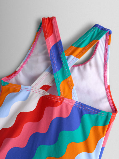 JoJo Maman Bébé Multi-Coloured Wavy Stripe Wavy Stripe Swimsuit image 5