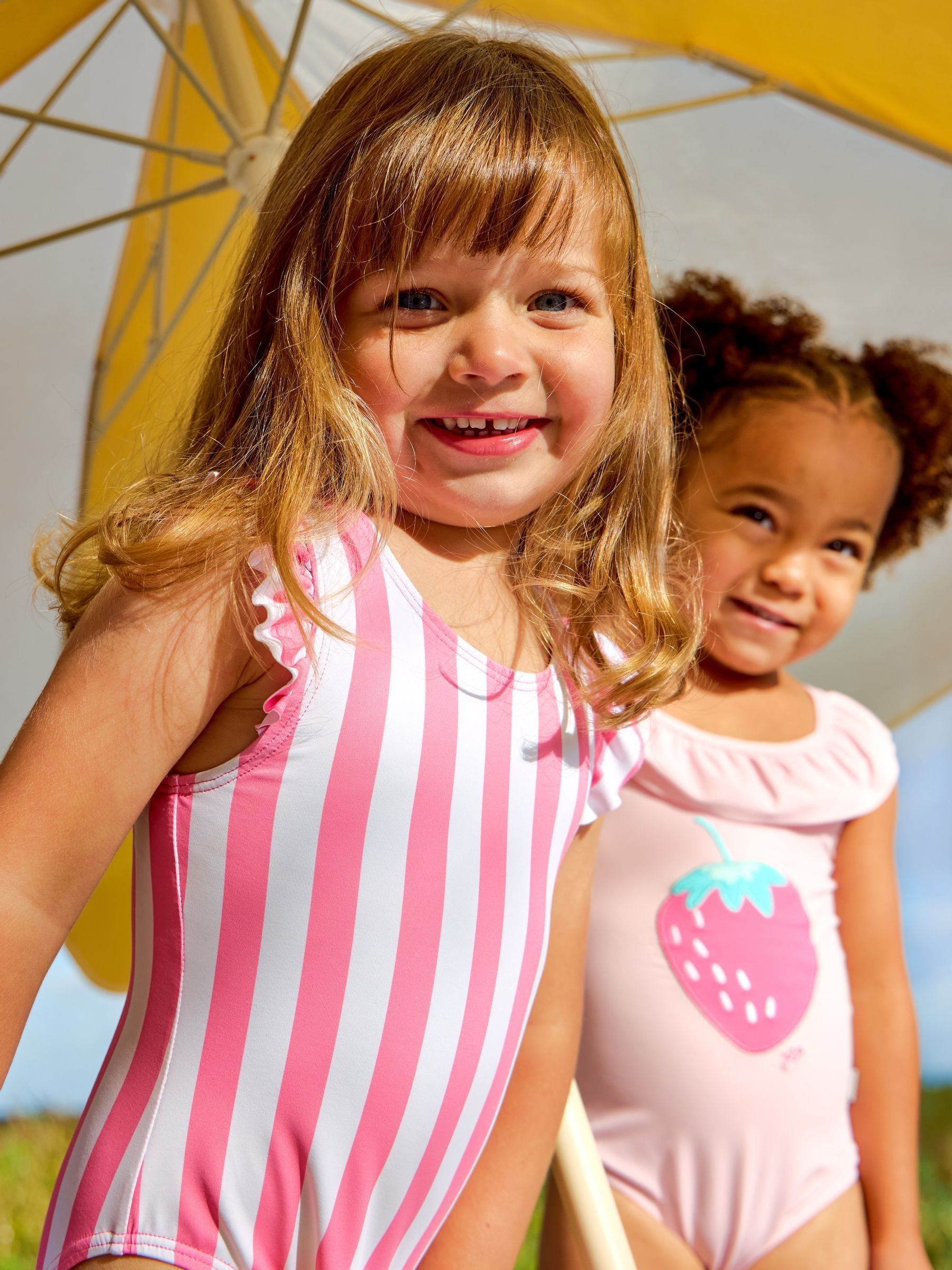JoJo Maman Bébé Pink 2 Pack Strawberry Stripe Swimsuit image 1