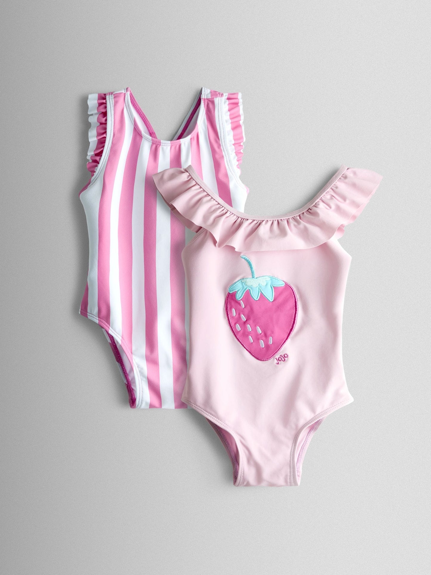 JoJo Maman Bébé Pink 2 Pack Strawberry Stripe Swimsuit image 2