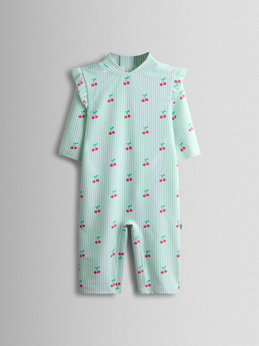 Dsiney Kidz - JoJo Maman Bébé Green Cherry Stripe UV Sunsafe Suit image 2