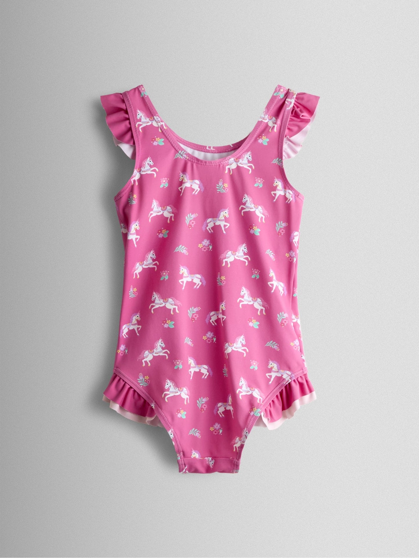 JoJo Maman Bébé Fuchsia Pink Floral Unicorn Wavy Stripe Swimsuit image 3