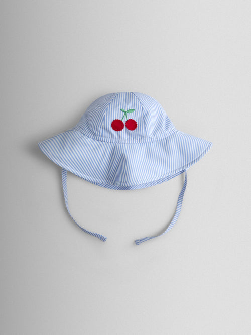 JoJo Maman Bébé Blue Cherry Stripe Floppy Swim Hat image 1