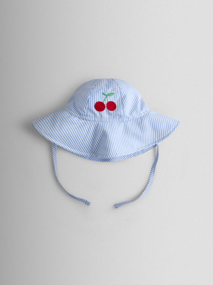 JoJo Maman Bébé Blue Cherry Stripe Floppy Swim Hat image 1