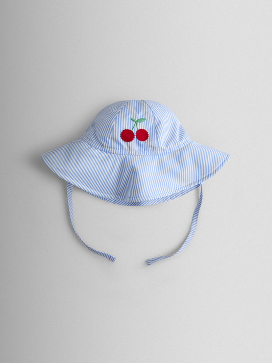 JoJo Maman Bébé Blue Cherry Stripe Floppy Swim Hat image 1