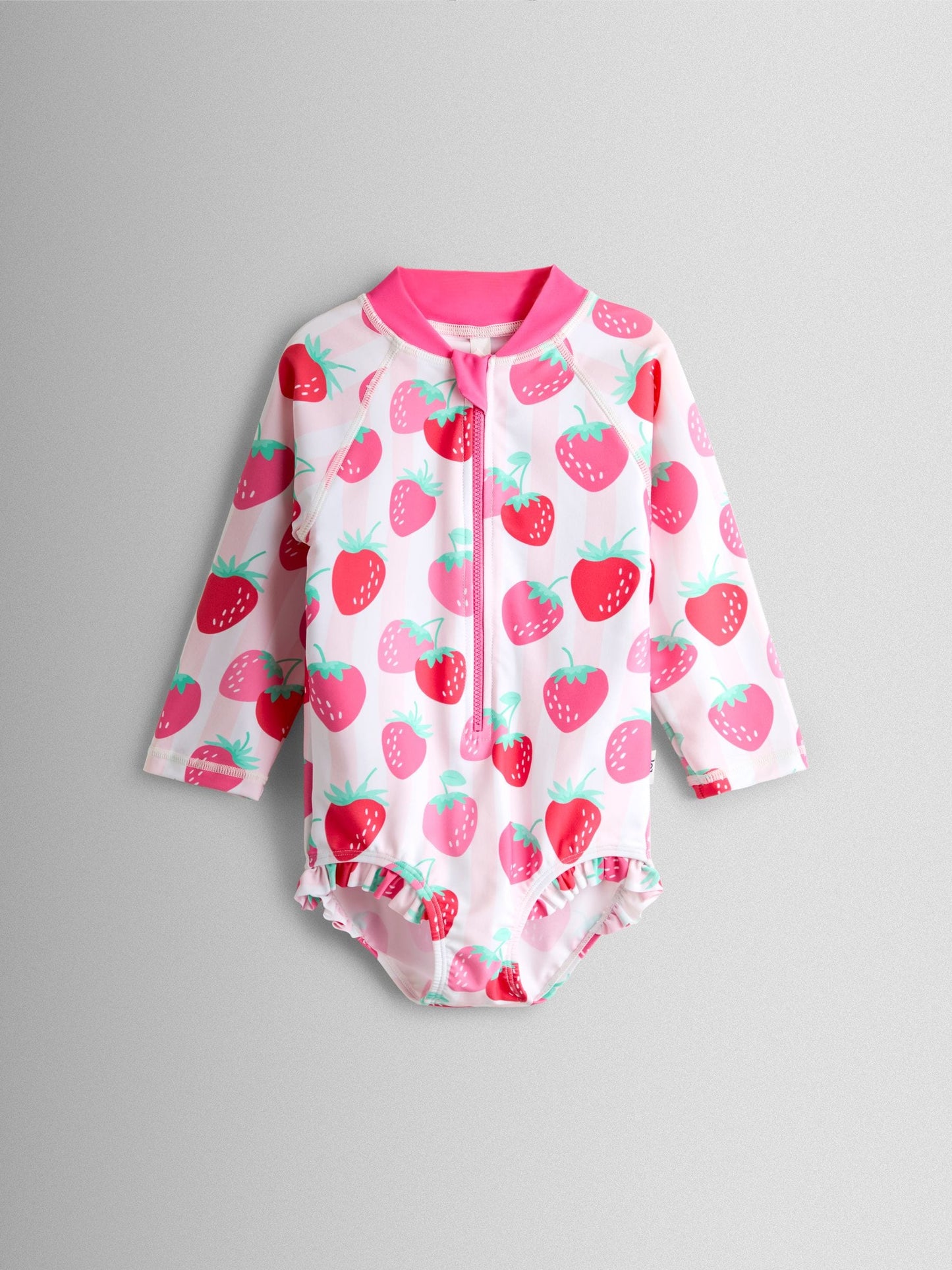 JoJo Maman Bébé Pink Strawberry Stripe Long Sleeve Sunsafe Swimsuit image 2