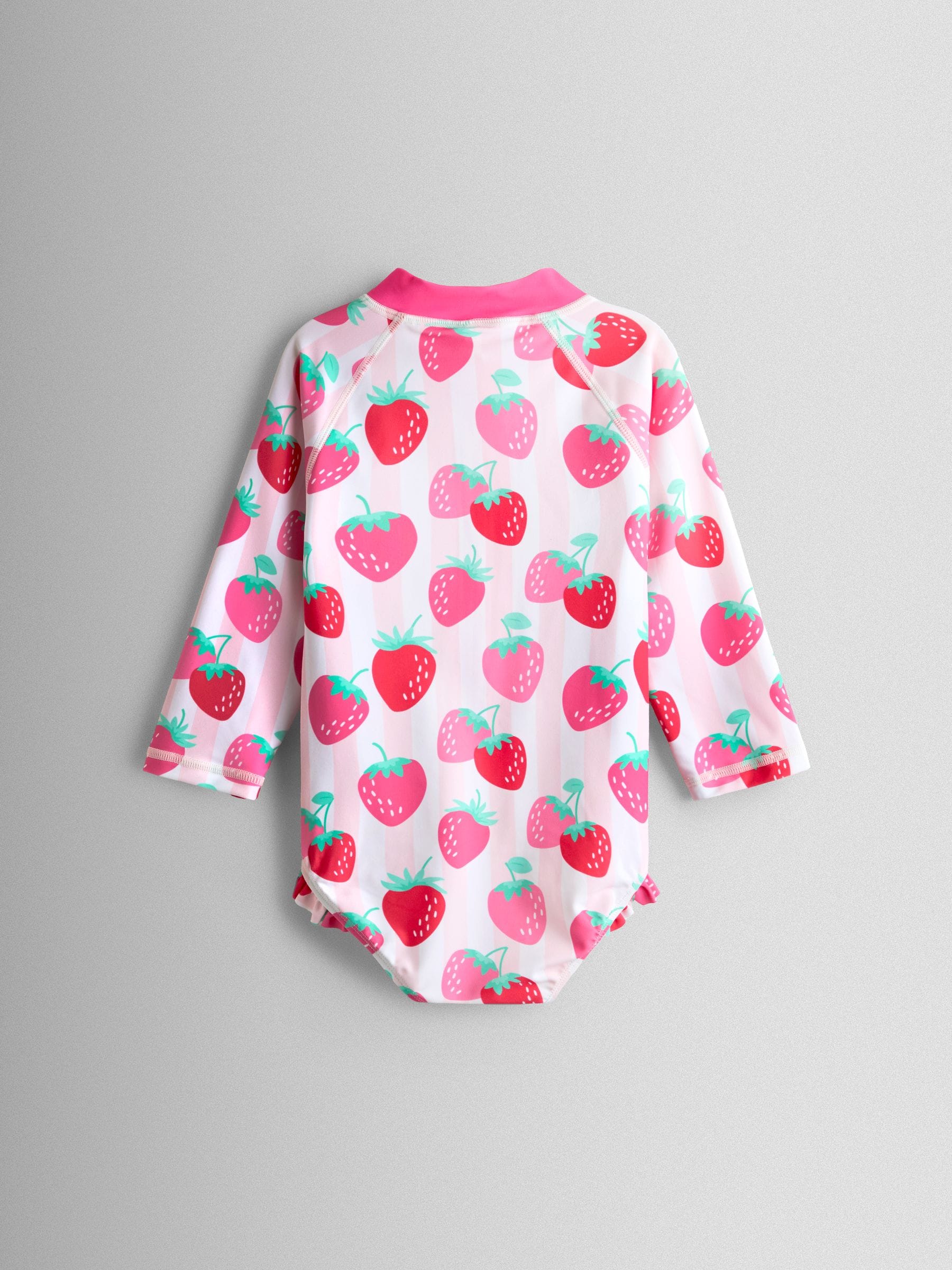 JoJo Maman Bébé Pink Strawberry Stripe Long Sleeve Sunsafe Swimsuit image 3