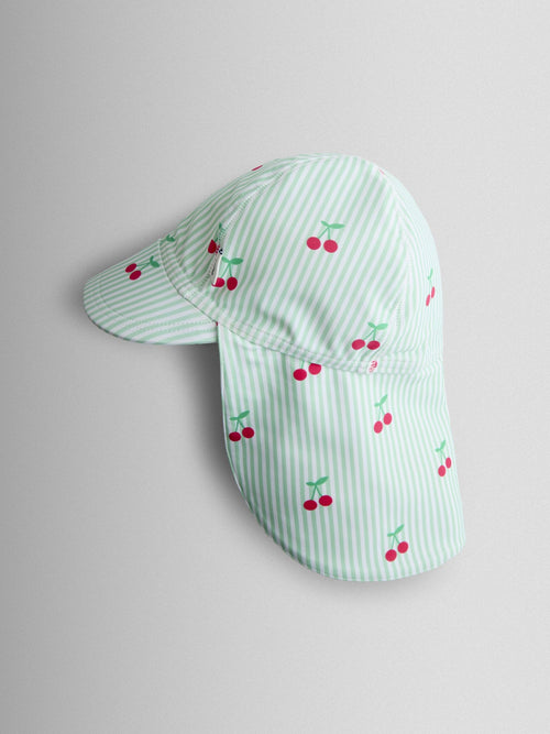 JoJo Maman Bébé Green Cherry Stripe UV Sun Protection Swim Hat image 1