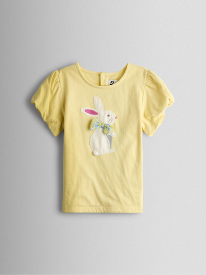 JoJo Maman Bébé Yellow Bunny Appliqué T-shirt & Seersucker Skirt Set image 2