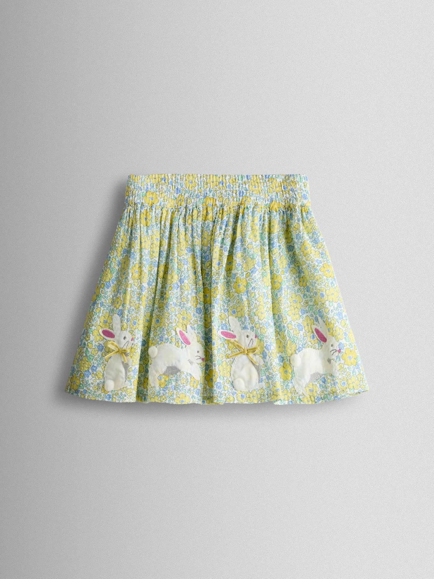 JoJo Maman Bébé Yellow Bunny Appliqué T-shirt & Seersucker Skirt Set image 4