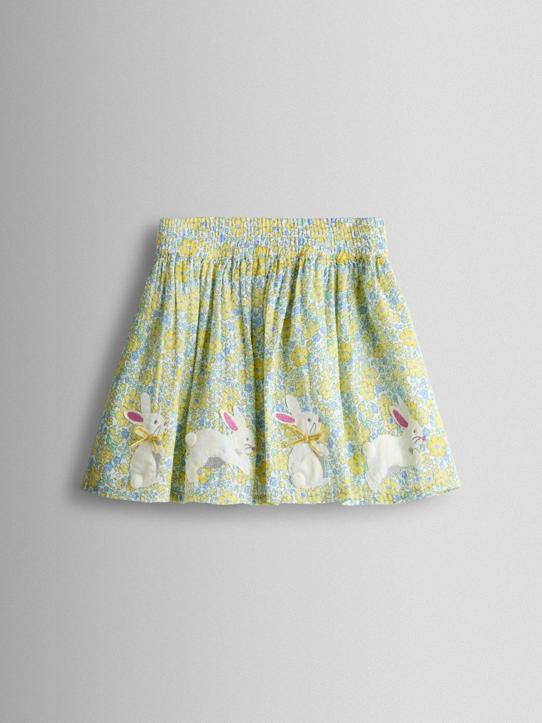 JoJo Maman Bébé Yellow Bunny Appliqué T-shirt & Seersucker Skirt Set image 4
