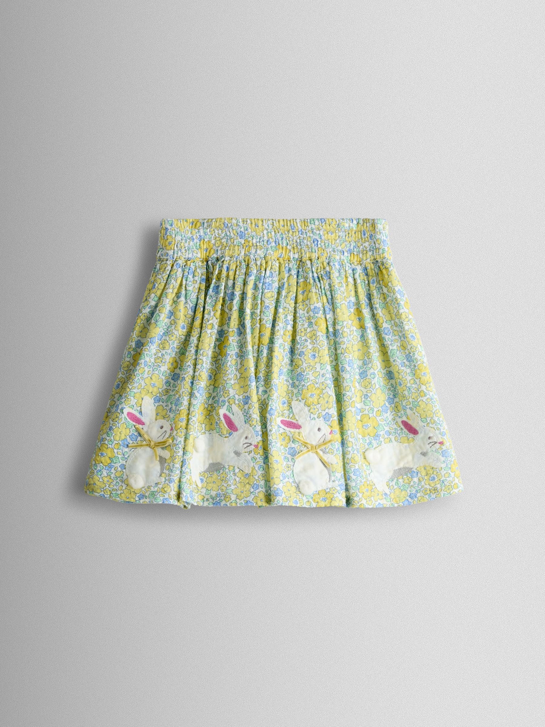 JoJo Maman Bébé Yellow Bunny Appliqué T-shirt & Seersucker Skirt Set image 5