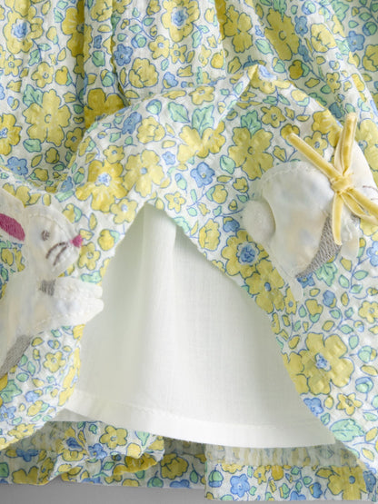 JoJo Maman Bébé Yellow Bunny Appliqué T-shirt & Seersucker Skirt Set image 7