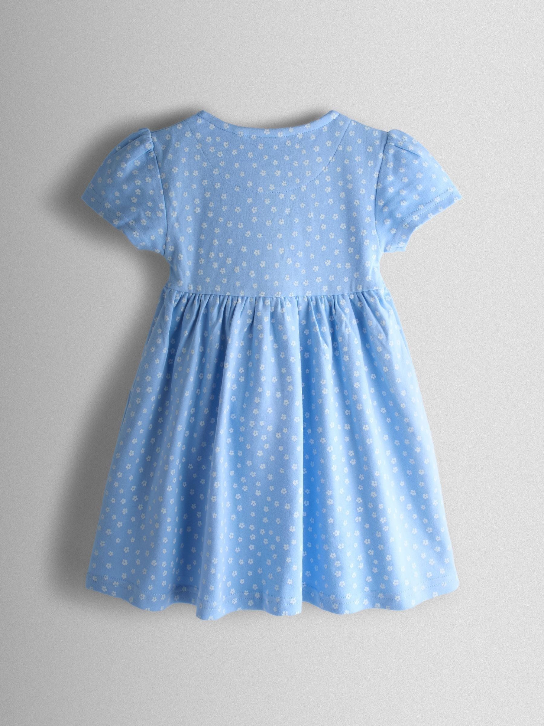 JoJo Maman Bébé Light Blue Sunflower Appliqué Pockets Button Front Dress image 2