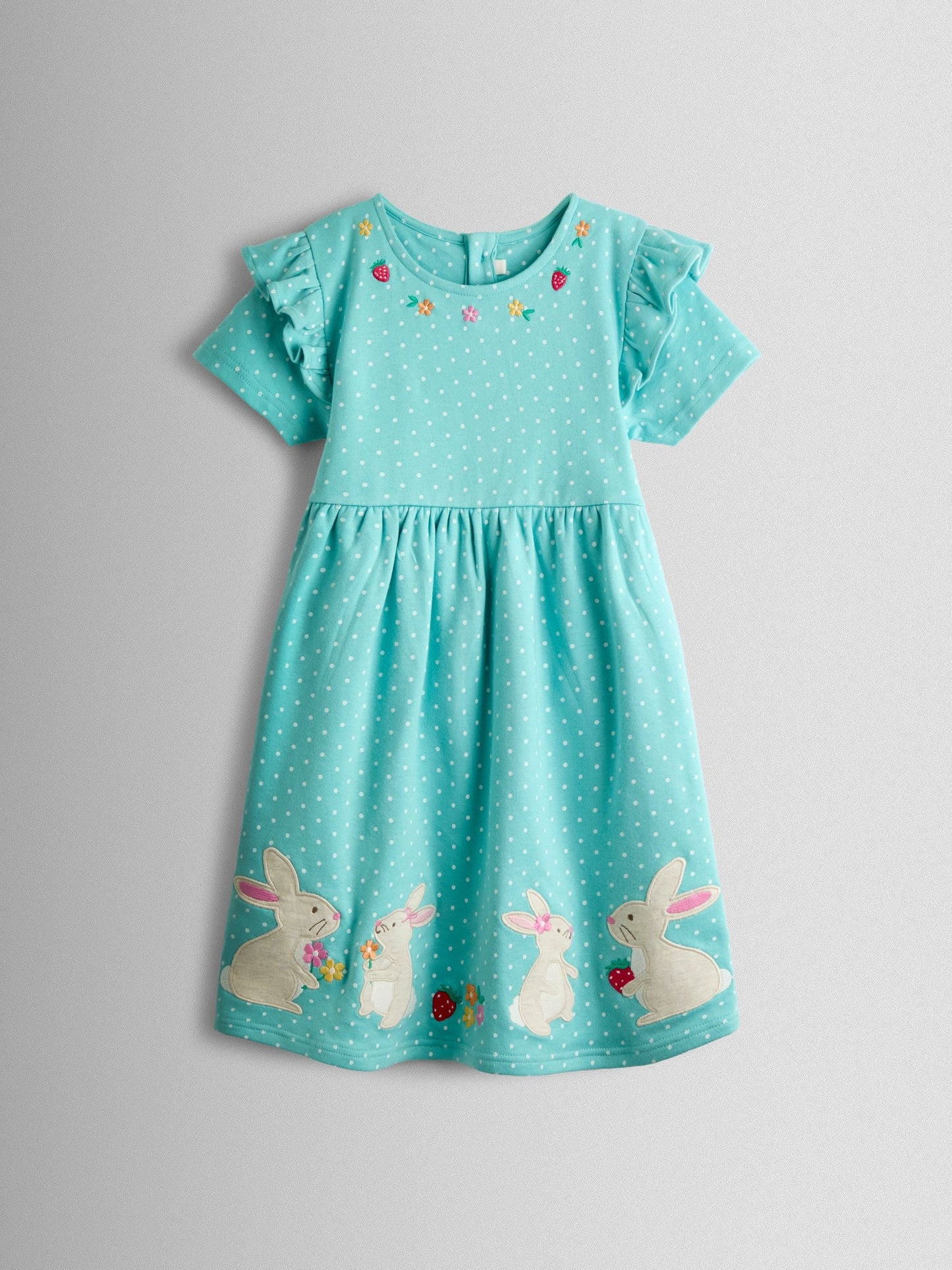 JoJo Maman Bébé Duck Egg Blue Bunny Appliqué Frill Short Sleeve Dress image 1
