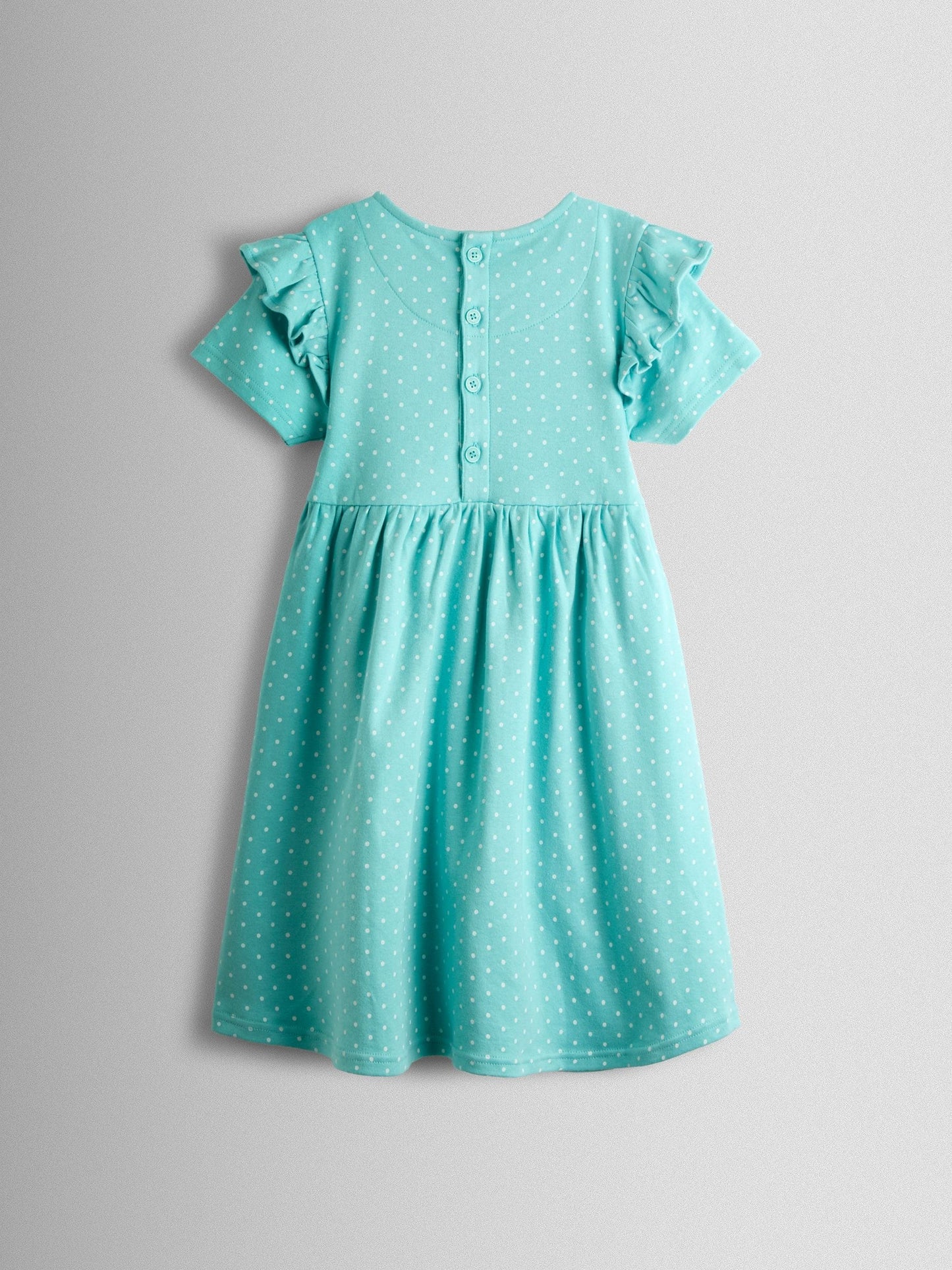 JoJo Maman Bébé Duck Egg Blue Bunny Appliqué Frill Short Sleeve Dress image 2