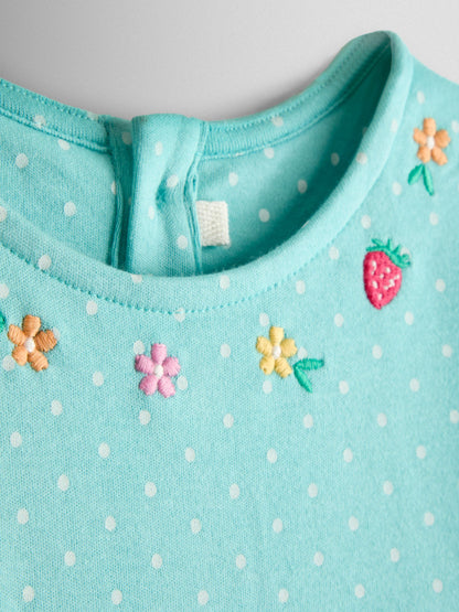 JoJo Maman Bébé Duck Egg Blue Bunny Appliqué Frill Short Sleeve Dress image 3