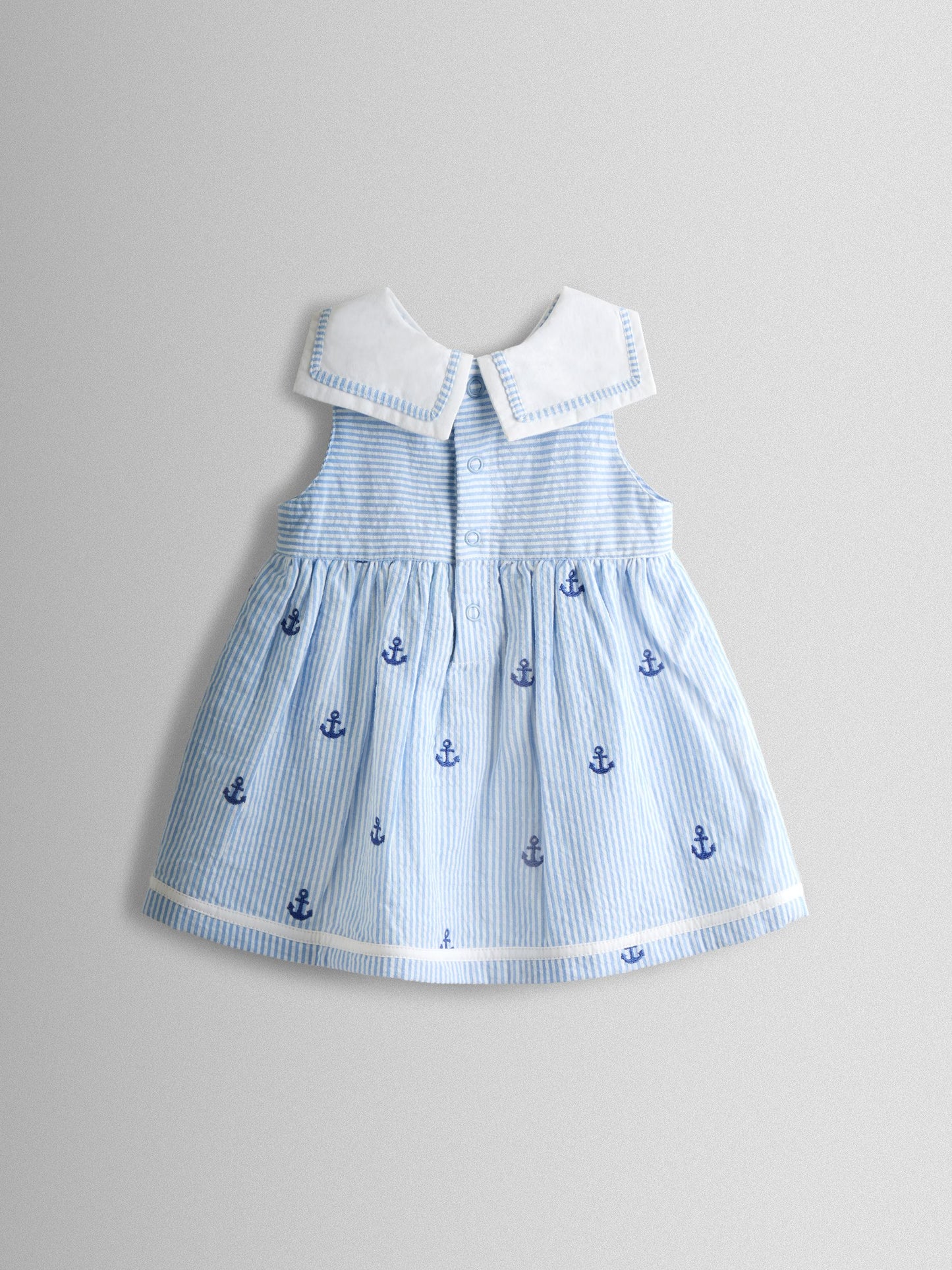 JoJo Maman Bébé Blue Stripe Nautical Embroidered Sailor Baby Dress image 3