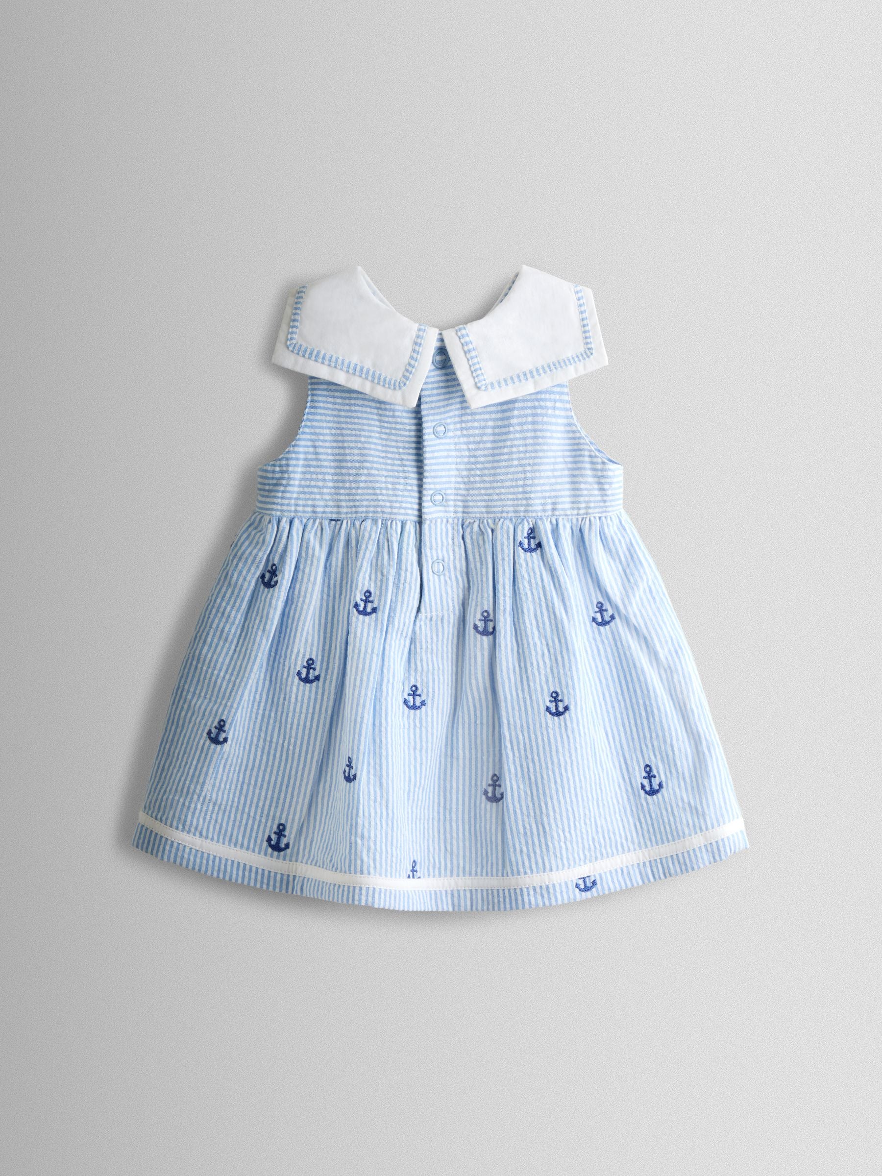 JoJo Maman Bébé Blue Stripe Nautical Embroidered Sailor Baby Dress image 3