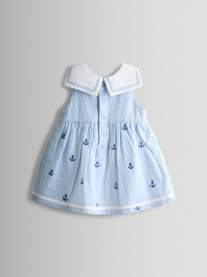 JoJo Maman Bébé Blue Stripe Nautical Embroidered Sailor Baby Dress image 3