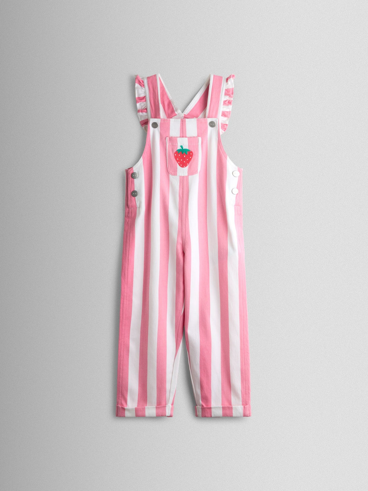 JoJo Maman Bébé Pink Strawberry Appliqué Stripe Dungaree And T-Shirt Set image 3